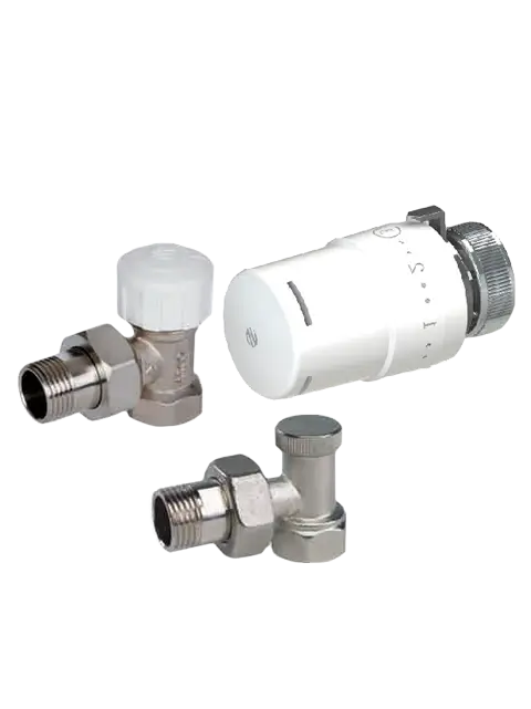 Полный термокомплект для радиатора ARCO, угловой - латунь хромированная (880040+501275+507205) KCT01