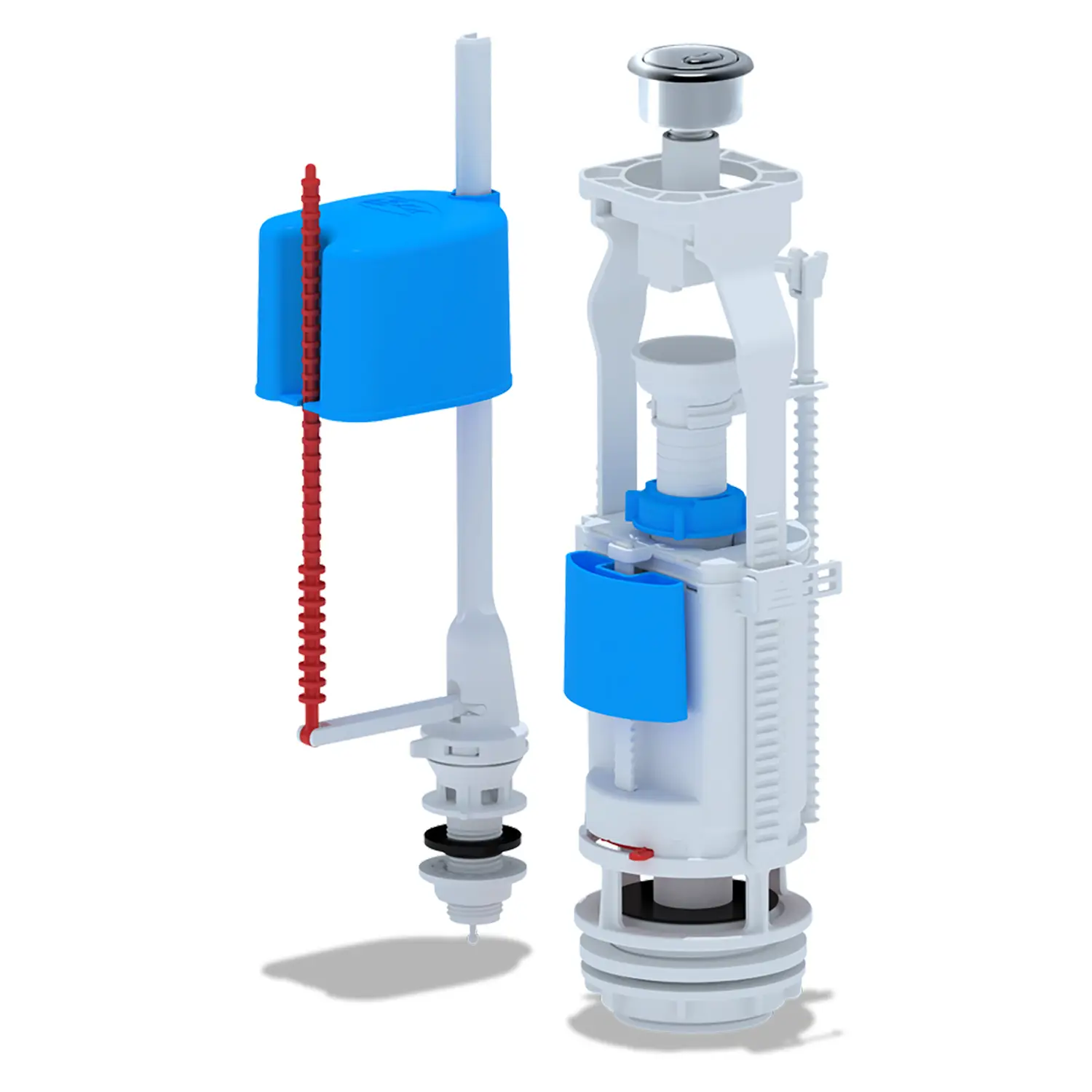 Набор с нижней подводкой Ани Пласт G 1/2", с пластиковым штуцером, кнопка двойная металлизированная эконом (WC3550M)