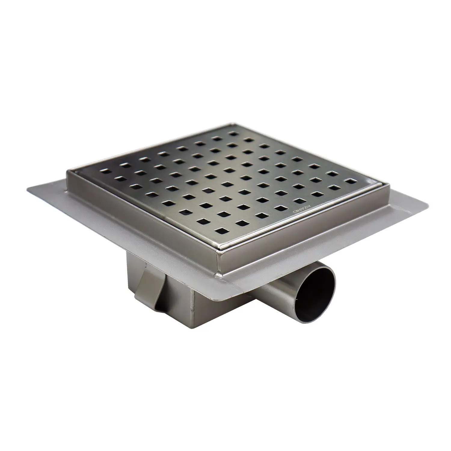Трап для душа AZARIO 150х150 цельнометаллический, перфорированная решетка, горизонтальный выпуск (AZZ1150)