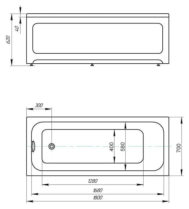 BELLA Ванна акриловая прямоугольная 180х70 см СХЕМА