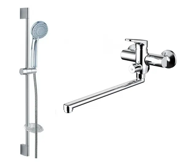 Набор для ванны Bravat Eler смеситель для ванны с длинным изливом, штанга, лейка 1 режим, шланг 1,5 м, Хром (F00449CP)