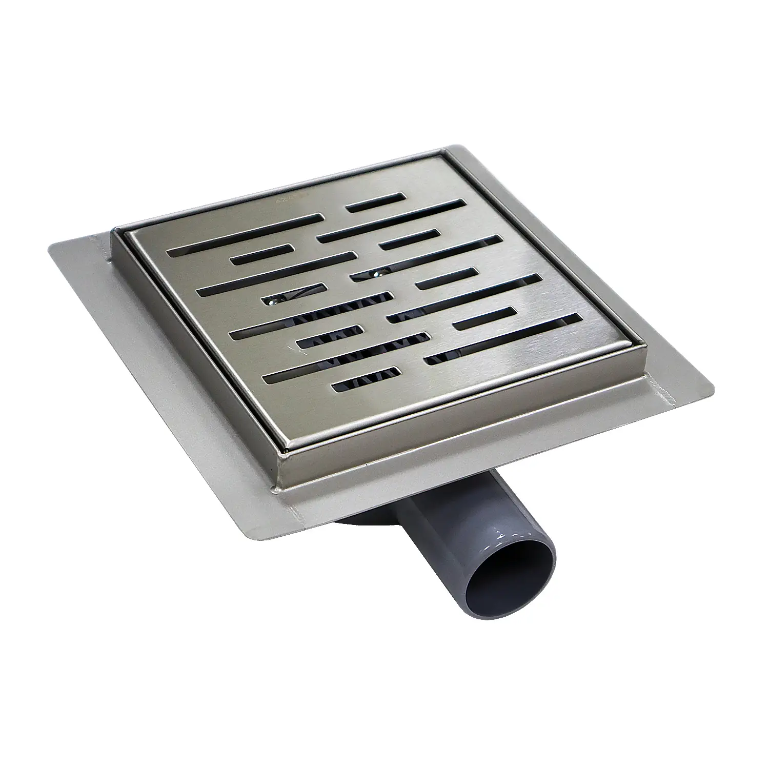 Трап для душа AZARIO 150х150 металлический, поворотный сифон 360°, перфорированная решетка, горизонтальный выпуск (AZZ3150)