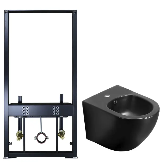  Сет AZARIO Инсталляция для Биде + подвесное биде Azario Grado чёрный матовый (AZ-8040-1001/F-0053-0025+AZ-0046-BN SP)