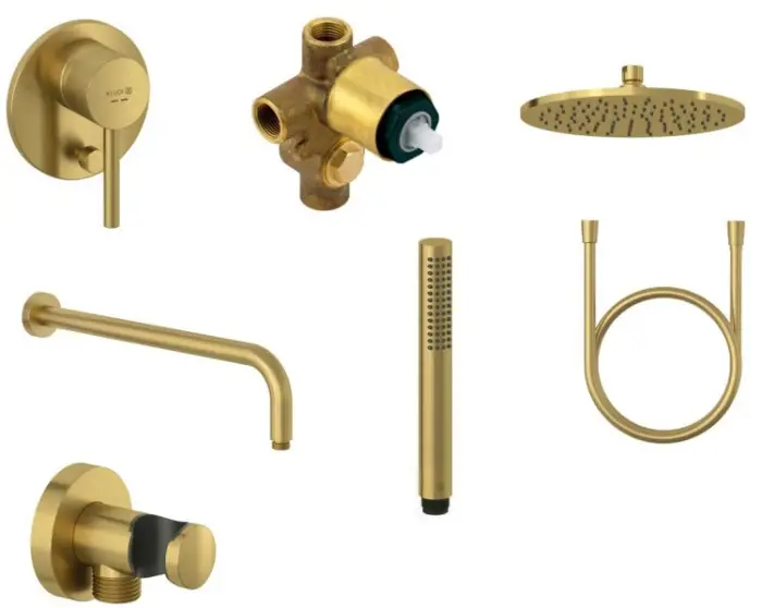 Душевой комплект Kludi Bozz с внутренней частью, брашированное золото (38736N076)