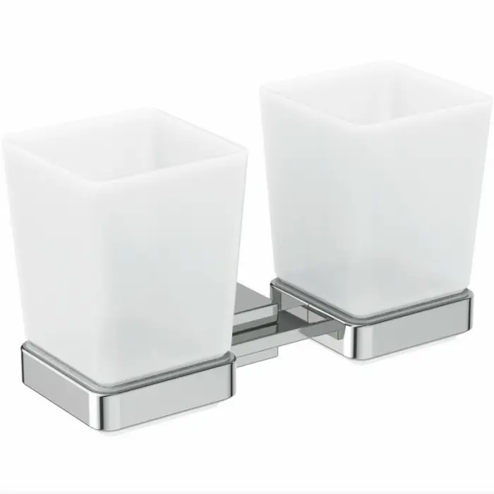 Стакан для зубных щеток Ideal Standard IOM Square двойной, матовое стекло, с крепежом, хром (E2205AA)
