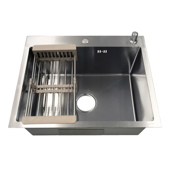 Кухонная мойка AZARIO NICOLE 500х500х220 нержавеющая сталь, в комплекте сифон, диспенсер, коландер, серебро (AZS5050N)
