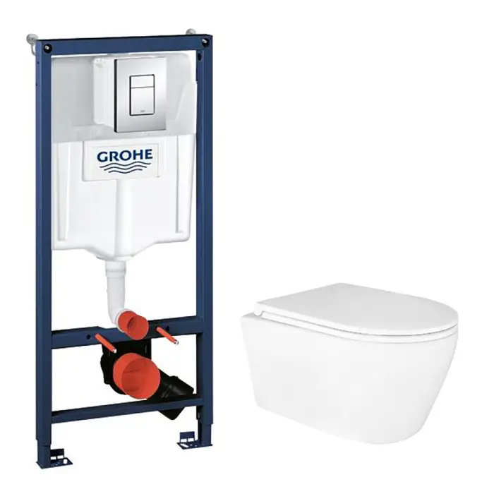 Сет: Инсталляция Grohe Rapid SL 3 в 1 + Унитаз подвесной Azario UNO, безободковый, в комплекте сиденьем микролифт (38772001+AZ-2380)