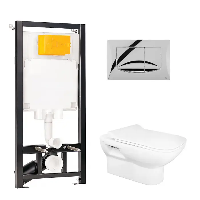  Комплект инсталляция OLI 80 ECO + подвесной унитаз Kale BABEL с сиденьем микролифт +панель слива River Della хром глянцевый (310200100024+310200700005(310200700038)(7111036300)