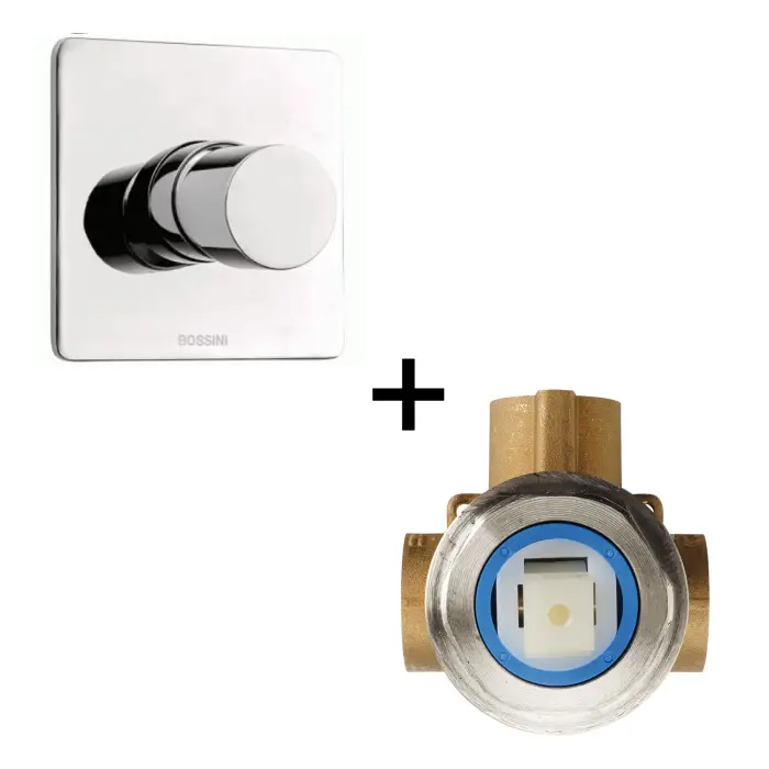 Комплект Bossini CUBE Смеситель для душа на 1 выход, хром + Встраиваемая часть смесителя с девиатором 1 направления 1/2” (Z00008.030+Z00007)