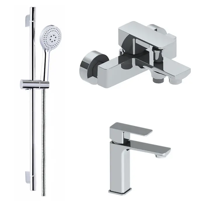 Набор смесителей 3 в 1 для ванны Azario CADEO, хром (AZ-15940501+AZ-15944501+AZ-15782010)