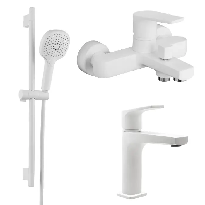 Набор смесителей 3 в 1 для ванны Azario TREYA, белый матовый (AZ-156805126+AZ-156845026+AZ-157820226)