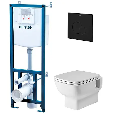 ПЭК унитаз с инсталляцией Santek Нео Rimless с сиденьем "Микролифт" и черной матовой клавишей смыва (1WH501777)