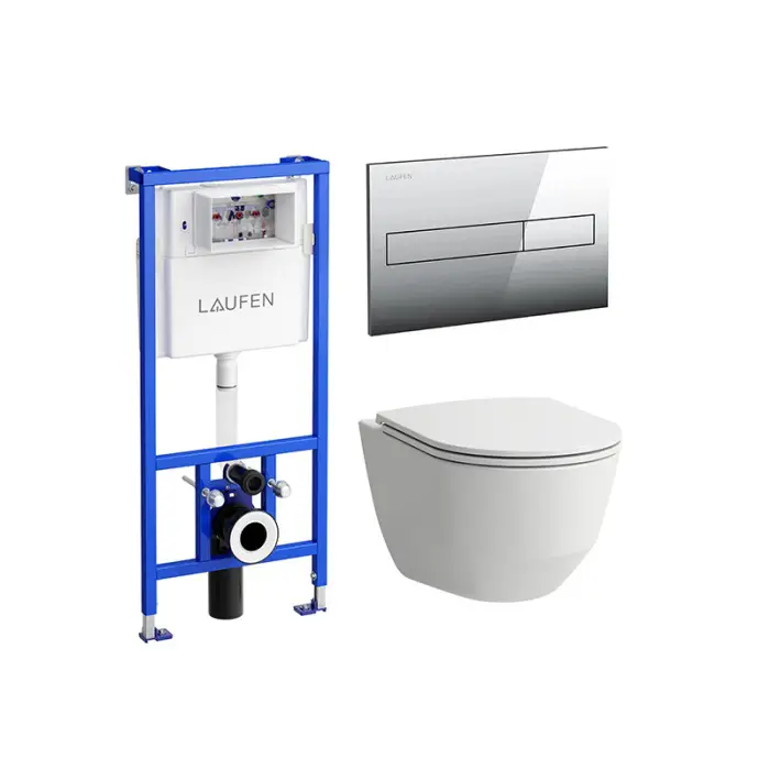 ПЭК: Laufen PRO подвесной унитаз rimless + инсталляция + кнопка + сиденье (8.6996.6.000.000.R)