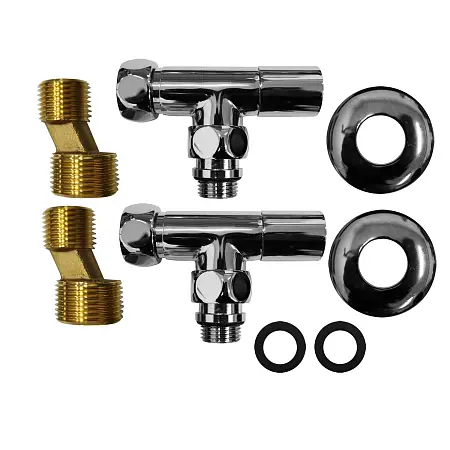 Соединение угловое с круглым вентилем для полотенцесушителей Azario гайка-штуцер 3/4"х1/2", хром (4670030723666)