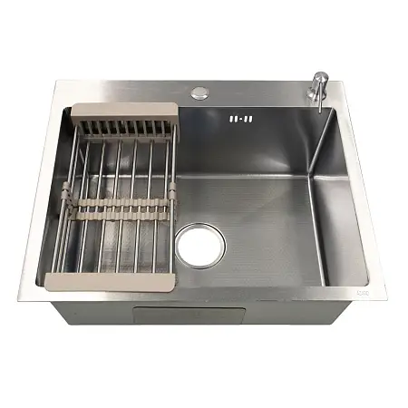 Кухонная мойка AZARIO NICOLE 600х500х220 нержавеющая сталь, в комплекте сифон, диспенсер,коландер, серебро соты (AZS6050H)