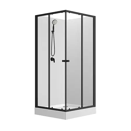 Душевая кабина Loranto NEO 100x100x(190+15) c низким поддоном 15см, прозрачное закаленное стекло 5 мм,задние стеклянные стенки белые, профиль черный-матовый (CS-21801-100)