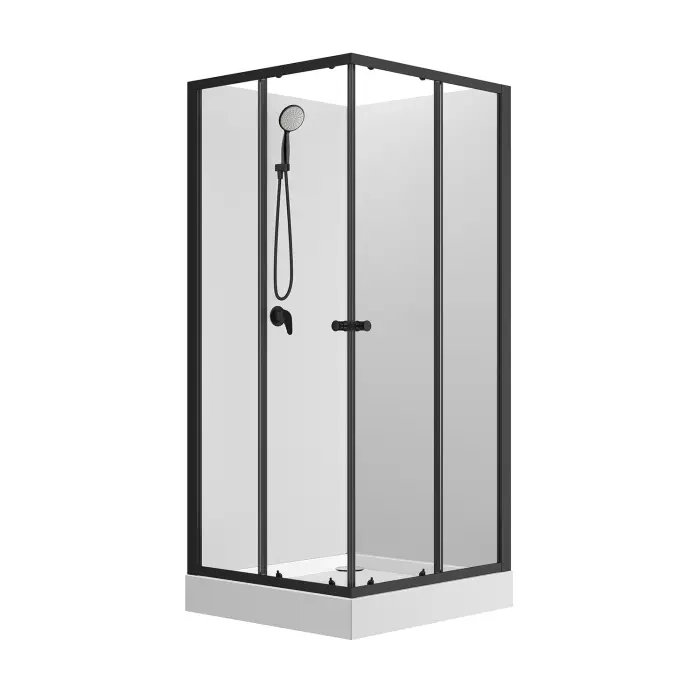Душевая кабина Loranto NEO 90x90x(190+15) c низким поддоном 15см, прозрачное закаленное стекло 5 мм,задние стеклянные стенки белые, профиль черный-матовый (CS-21801)