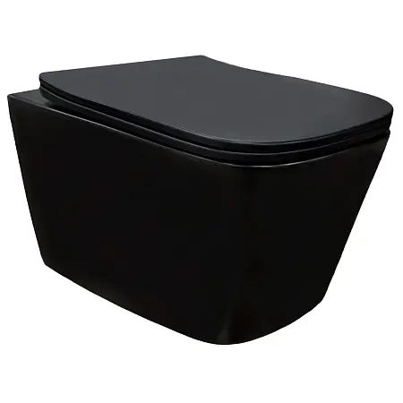 Унитаз подвесной Azario Cascad-Black 360х520х365 безободковый, система смыва "скрытое Торнадо", с быстросъемным сиденьем "Микролифт", черный матовый (AZ-2303A-MB)