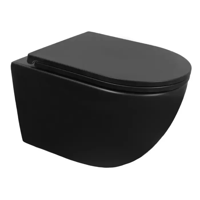 Унитаз подвесной Azario Ines Black 355х520х320 безободковый, смыв "Скрытое Торнадо", с быстросъемным сиденьем "Микролифт", черный матовый (AZ-W03-SB)