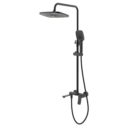 Душевая система Azario Escaro с квадратным тропическим душем, керамический картридж, шланг 150 см, черный матовый (AZ-K2374B)