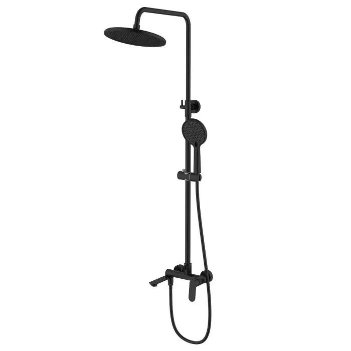 Душевая система Azario Alanti с круглым тропическим душем, керамический картридж, шланг 150 см, черный матовый (AZ-K2332B)