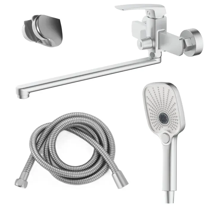 Смеситель для ванны Azario Conda керамический картридж, длинный излив, с ручным душем, шланг 150 см, сатин (AZ-K1711B)