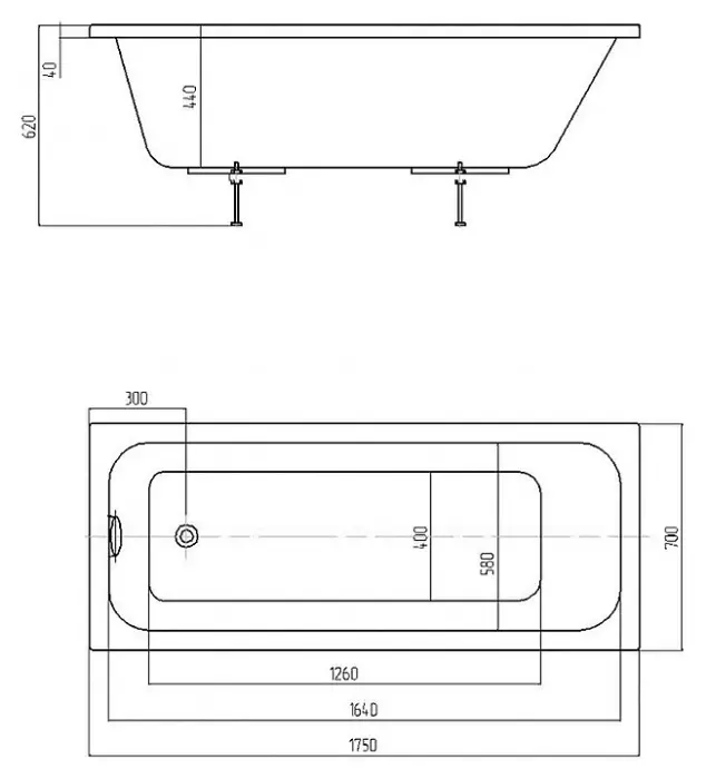 BELLA Ванна акриловая прямоугольная 175х70 см СХЕМА