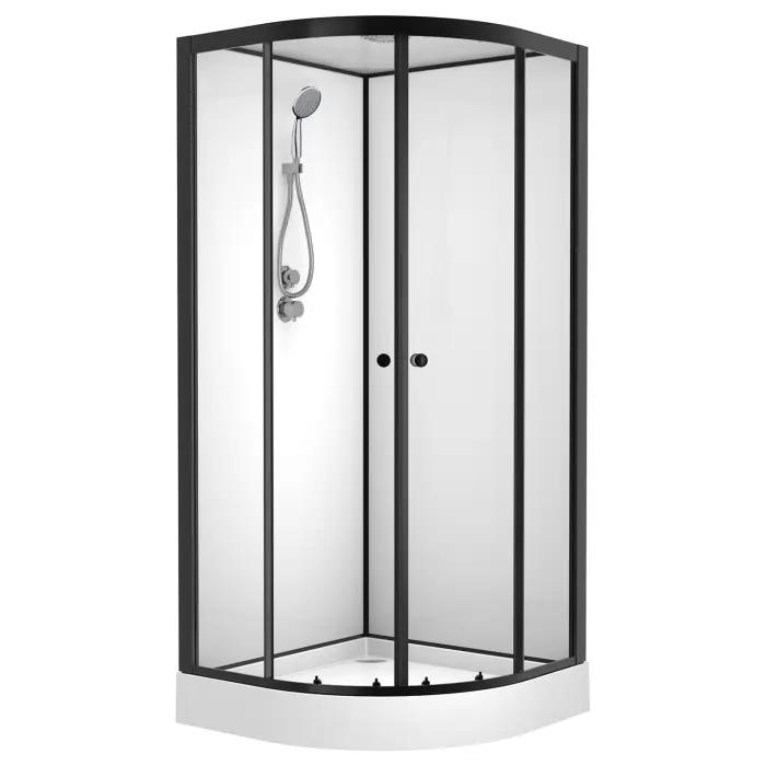 Душевая кабина Loranto NEO 90x90x(190+15) с низким поддоном 15см, прозрачное закаленное стекло 5 мм, задние стеклянные стенки белые, профиль черный-матовый (CS-22109)