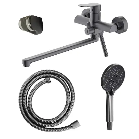 Смеситель для ванны Azario Alanti керамический картридж, длинный излив, с ручным душем, шланг 150 см, графит (AZ-K1732GR)