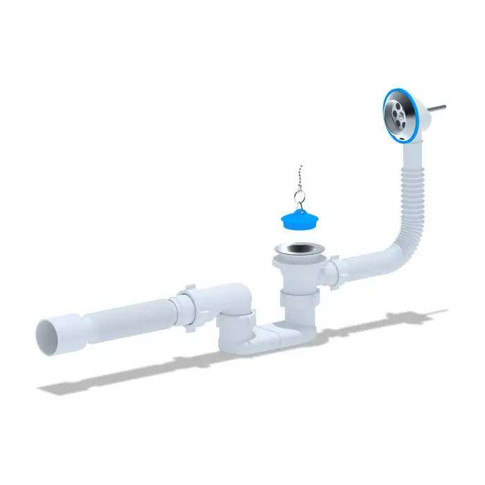 Слив-перелив Ани Пласт для ванны плоский с выпуском 1 1/2"*40 с переливом, с гибкой трубой 40/50 (E055)