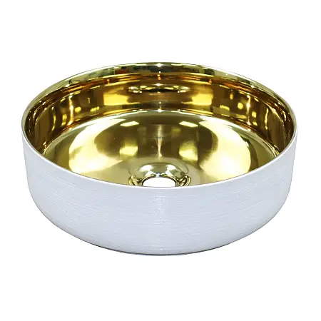 Раковина-чаша Azario 355х355х120 накладная, круглая, белый, золото  (AZ-3134-ST-WG)