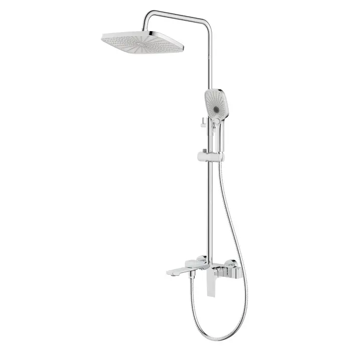 Душевая система Azario Arida с квадратным тропическим душем, керамический картридж, шланг 150 см, хром (AZ-K2354)