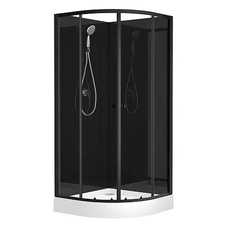 Душевая кабина Loranto NEO 90x90x(190+15) c низким поддоном 15см, прозрачное закаленное стекло 5 мм, задние стеклянные стенки черные, профиль черный-матовый (CS-21800BP)