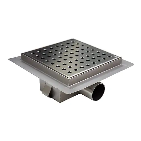 Трап для душа AZARIO 150х150 цельнометаллический, перфорированная решетка, горизонтальный выпуск (AZZ1150)
