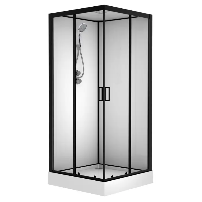 Душевая кабина Loranto NEO 90x90x(190+15) с низким поддоном 15см, прозрачное закаленное стекло 5 мм, задние стеклянные стенки белые, профиль черный-матовый (CS-22110)