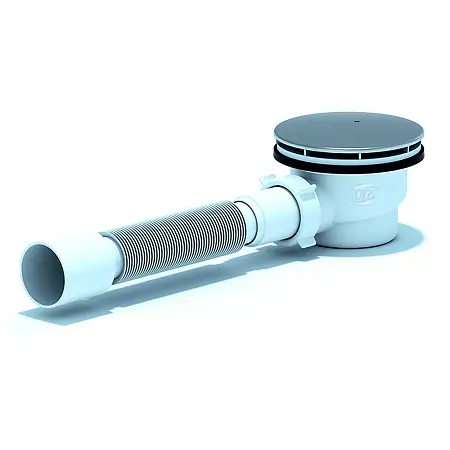 Сифон для душевого поддона АНИ Пласт 1 1/2 дюйма 90 мм высота 65 мм хром с гибкой трубой 40х50 мм (E325C)