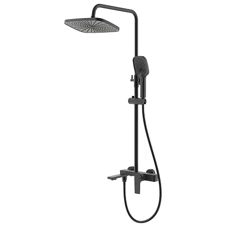 Душевая система Azario Arida с квадратным тропическим душем, керамический картридж, шланг 150 см, черный матовый (AZ-K2354B)