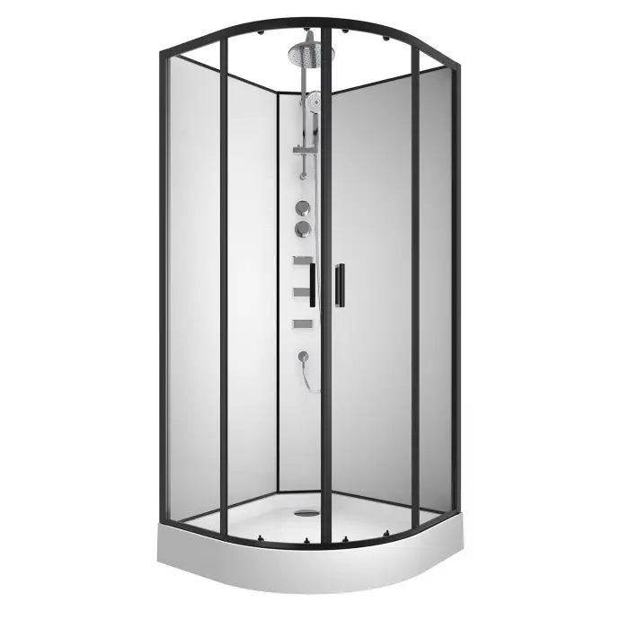 Душевая кабина Loranto NEO 90x90x(190+15) с низким поддоном 15см, прозрачное закаленное стекло 5 мм, задние стеклянные стенки белые, профиль черный-матовый (CS-21811)