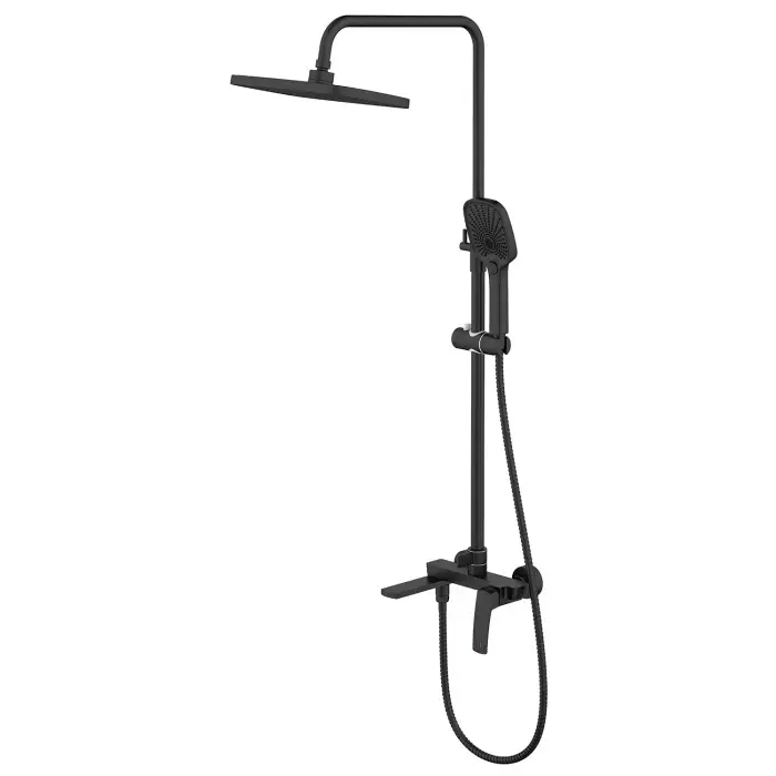 Душевая система Azario Conda с квадратным тропическим душем, керамический картридж, шланг 150 см, черный матовый (AZ-K2411B)