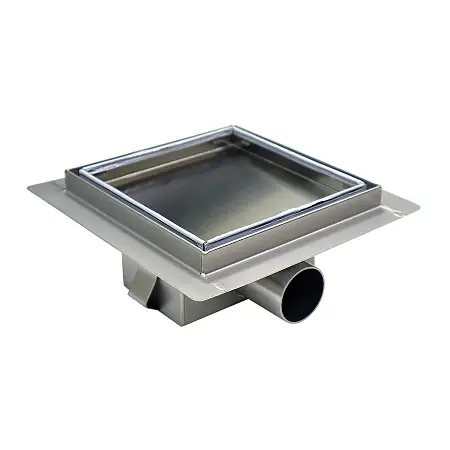 Трап для душа AZARIO 150х150 цельнометаллический, решетка "под плитку", горизонтальный выпуск (AZZ1TILE150)