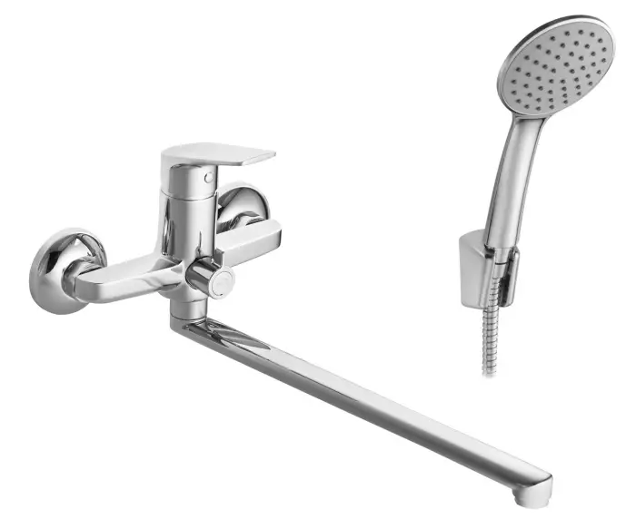 Смеситель для ванны Santek Кант длинный излив, с ручным душем, керамический картридж, хром (WH5A12002C001)
