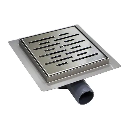 Трап для душа AZARIO 150х150 металлический, поворотный сифон 360°, перфорированная решетка, горизонтальный выпуск (AZZ3150)