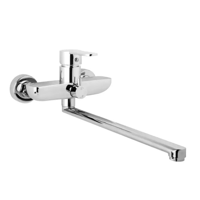 Смеситель для ванны Fixen NORDIC однорычажный, длинный излив, керамический картридж, с душевым набором, хром (FX-8801)