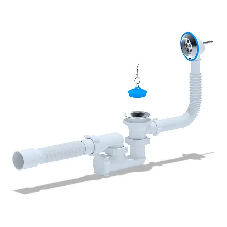 Слив-перелив Ани Пласт для ванны, регулируемый с выпуском 1 1/2"*40, с переливом, с гибкой трубой 40/50 (E255)